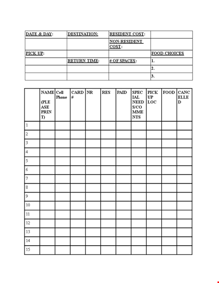 resident sign up sheet - free template for download template