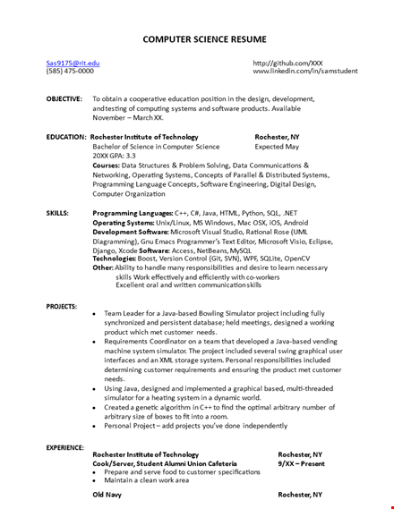 computer science resume template
