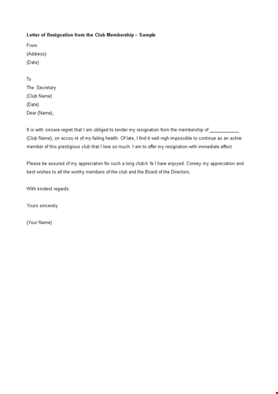 club membership resignation letter template