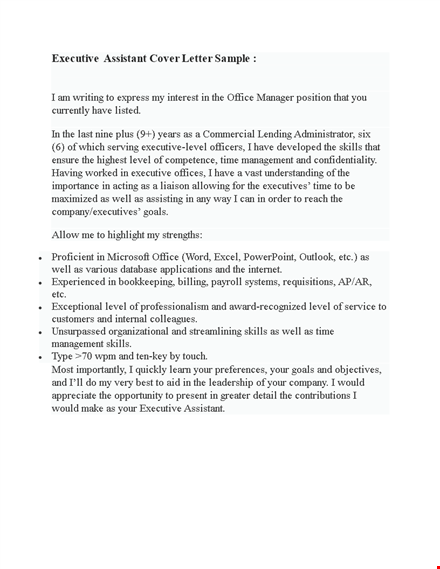 executive assistant cover letter sample template