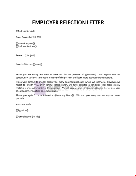 employer rejection letter template