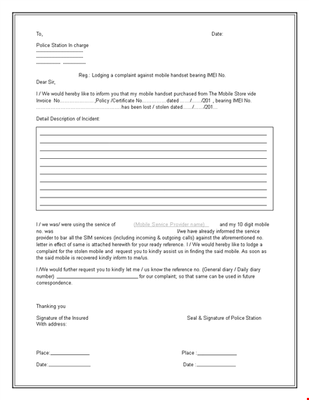 sample police complaint letter template | file a formal complaint template