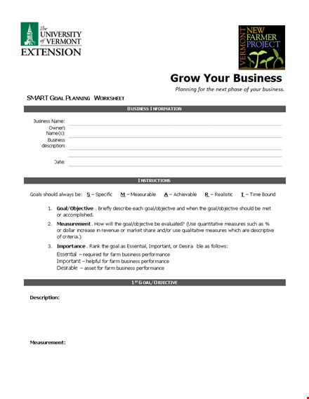 essential smart goals template for business extension objectives template