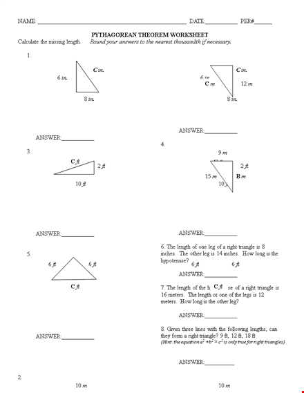 pythagorean theorem triangle template