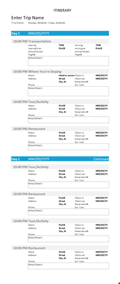 itinerary daily template template