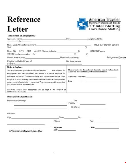 nursing job reference letter template - employment references for applicant template