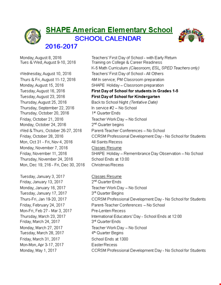saes school calendar sy template