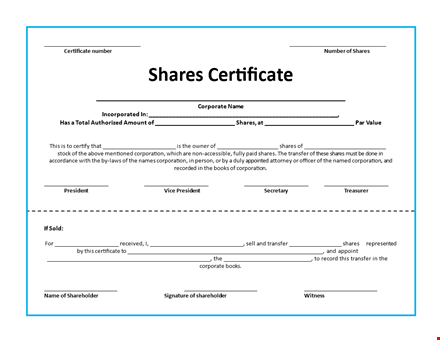 editable stock certificate template - transfer and issue corporation shares template