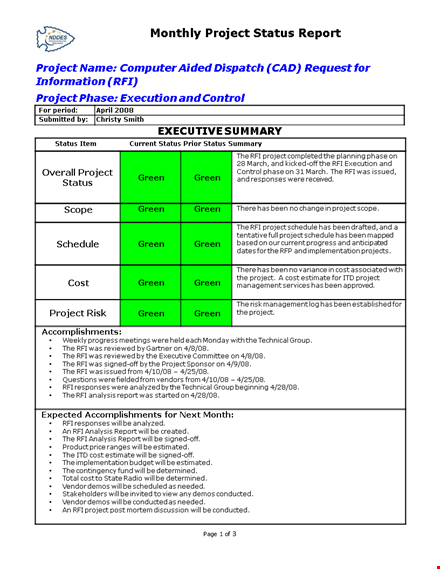 monthly status template