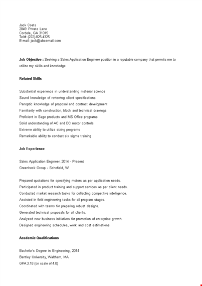 sales application engineer resume template