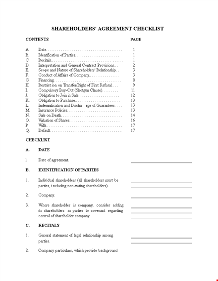 create a strong company agreement with shareholders template