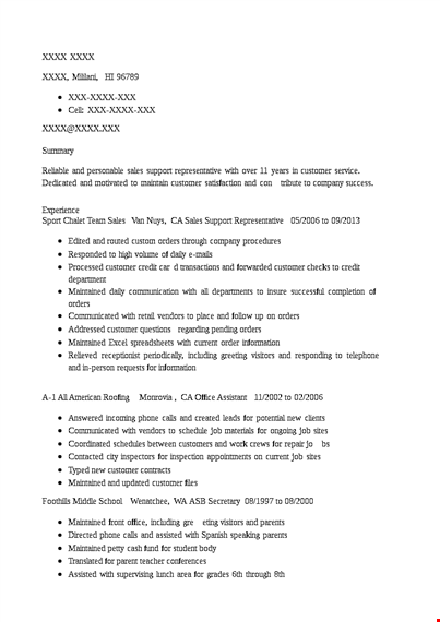 sales support representative resume template