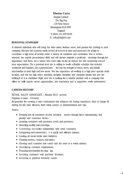 senior sales associate resume template