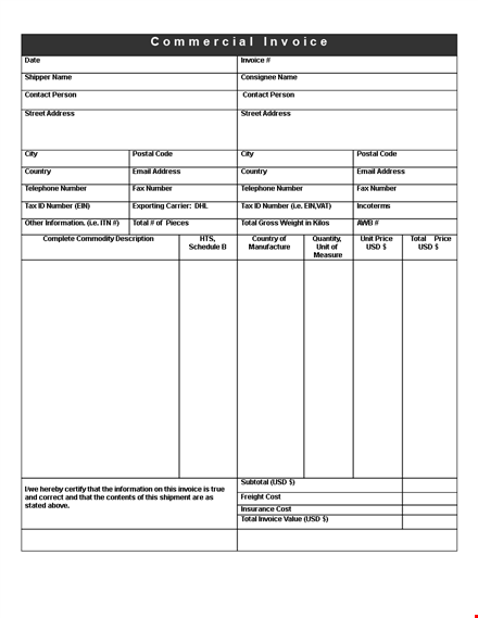 generate commercial shipping invoice template & calculate total for invoice number & address template