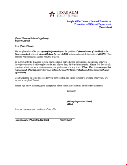 get offered a new position: transfer or promotion letter insert template