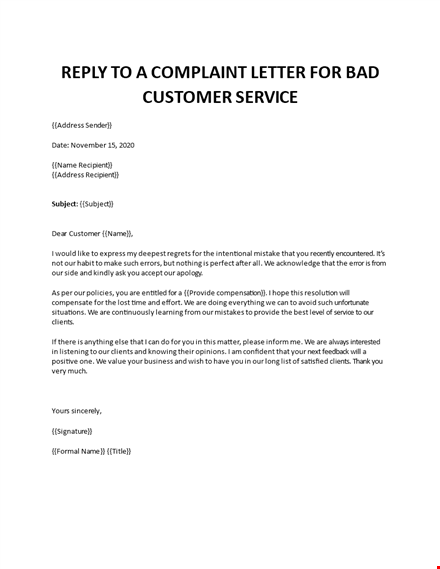 apologize letter to customer for bad service template