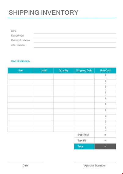 shipping inventory a template