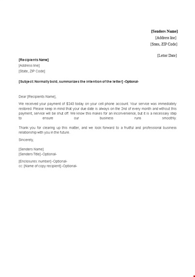 payment received acknowledgement letter example template