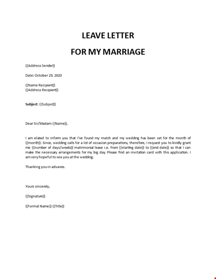 leave letter for my marriage template