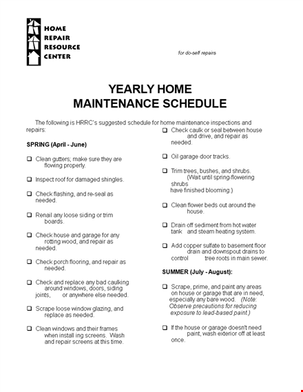 when is maintenance schedule needed? check repair in the garage, drain included template