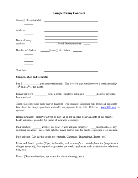 sample nanny contract | create a clear agreement for employer, nanny & child template