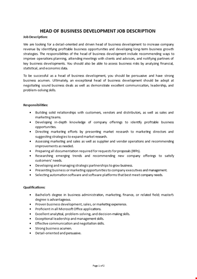 head of business development job description template