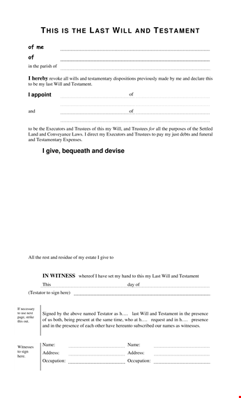 free will form template