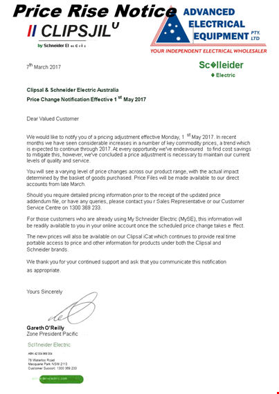 announcement: price increase for schneider electric & clipsal products template