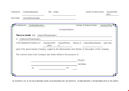 create and print your own stock certificate template | certificate number and seal included template