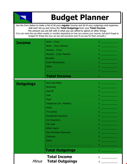 free blank budget planner template