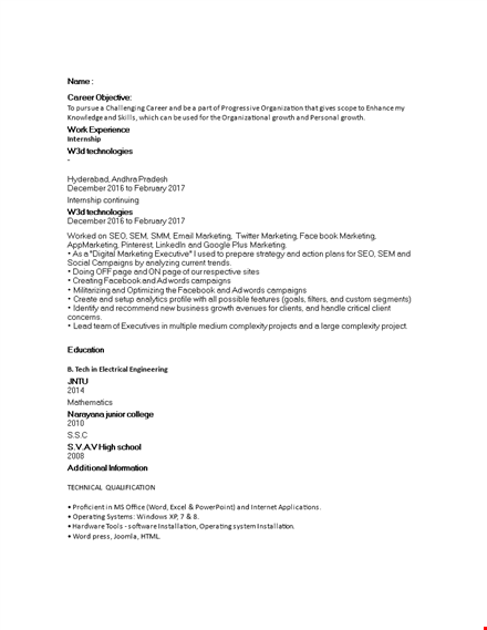 entry level digital marketing resume template