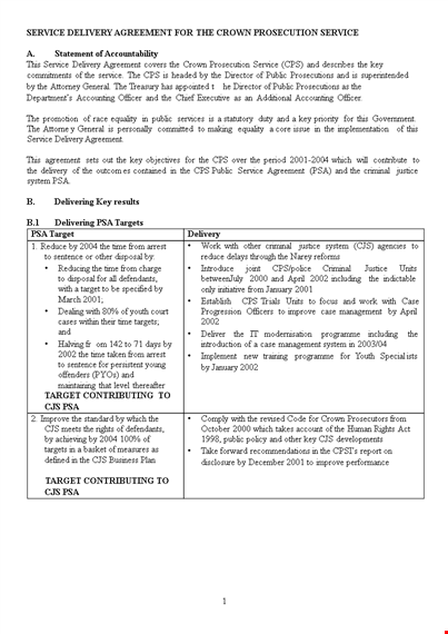 service delivery agreement template - ensure performance and target service delivery template