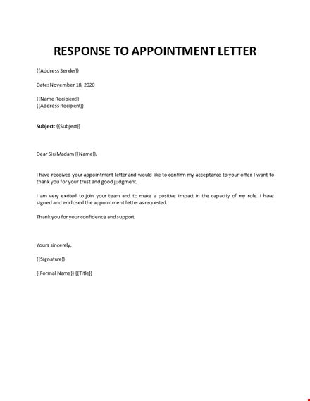 response to job appointment letter template