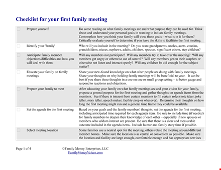 family meeting checklist template template