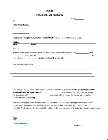 how to write a police complaint letter for mobile incident template