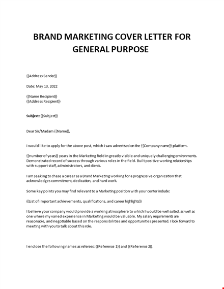 brand marketing application letter template