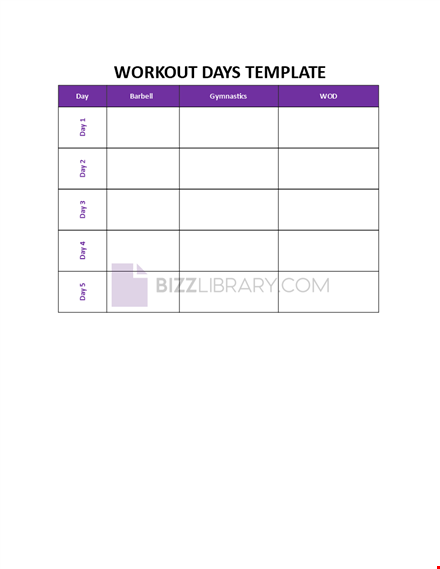workout days template template
