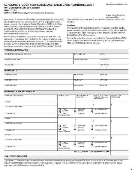 easy state reimbursement form for this quarter - get your money back! template