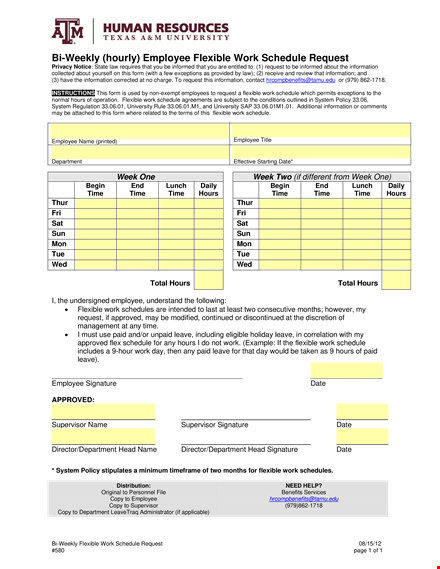 flexible employee schedule request template