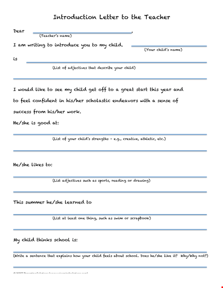 teacher introduction letter template template