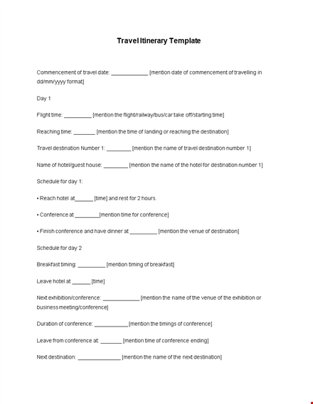 conference itinerary, hotel mention & destination - plan your trip template