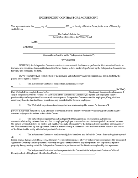 independent contractor agreement | contractor shall work for owner template