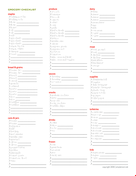 printable grocery checklist template for cheese, cream, beans, and spice template