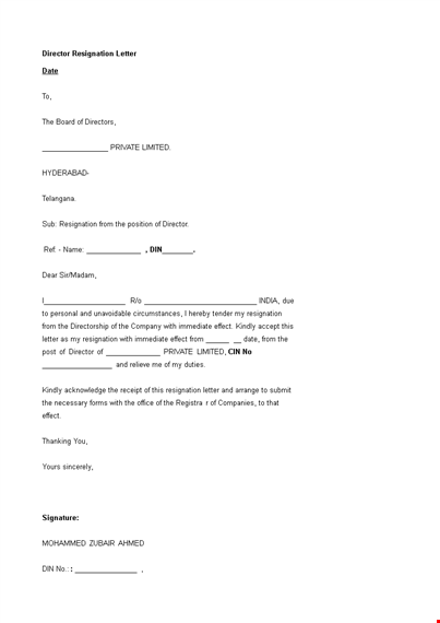 director resignation letter in word template