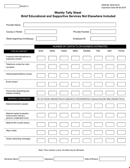 weekly tally sheet template template