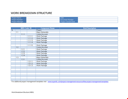 efficient work breakdown structure template for project account control template