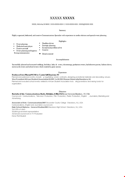 freelance event planner resume template