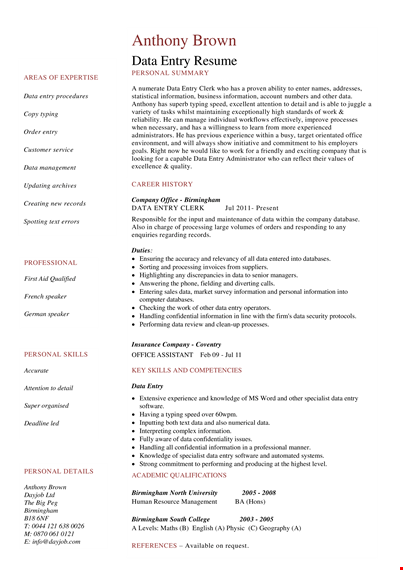 data entry operator work resume template