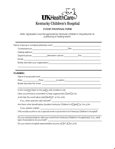 free event proposal template for children's hospital development | kentucky template