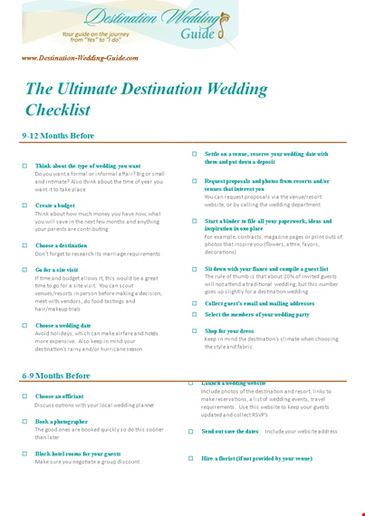 printable destination wedding checklist - plan your dream wedding abroad template